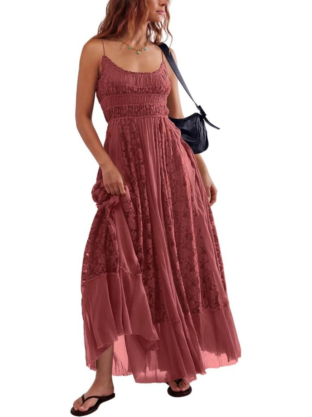 Bohemian Maxi Dress for Women | Casual Lace Floral Embroidery | Flowy A-Line